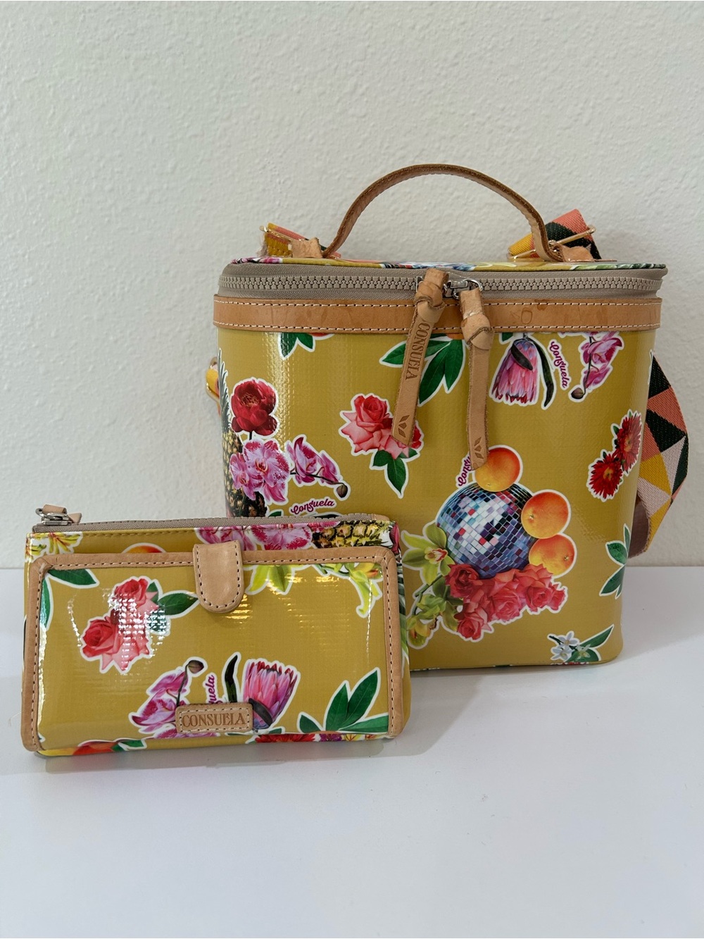 Consuela Barb Slim Train Makeup Case Floral Vinyl Crossbody with Matching Wallet